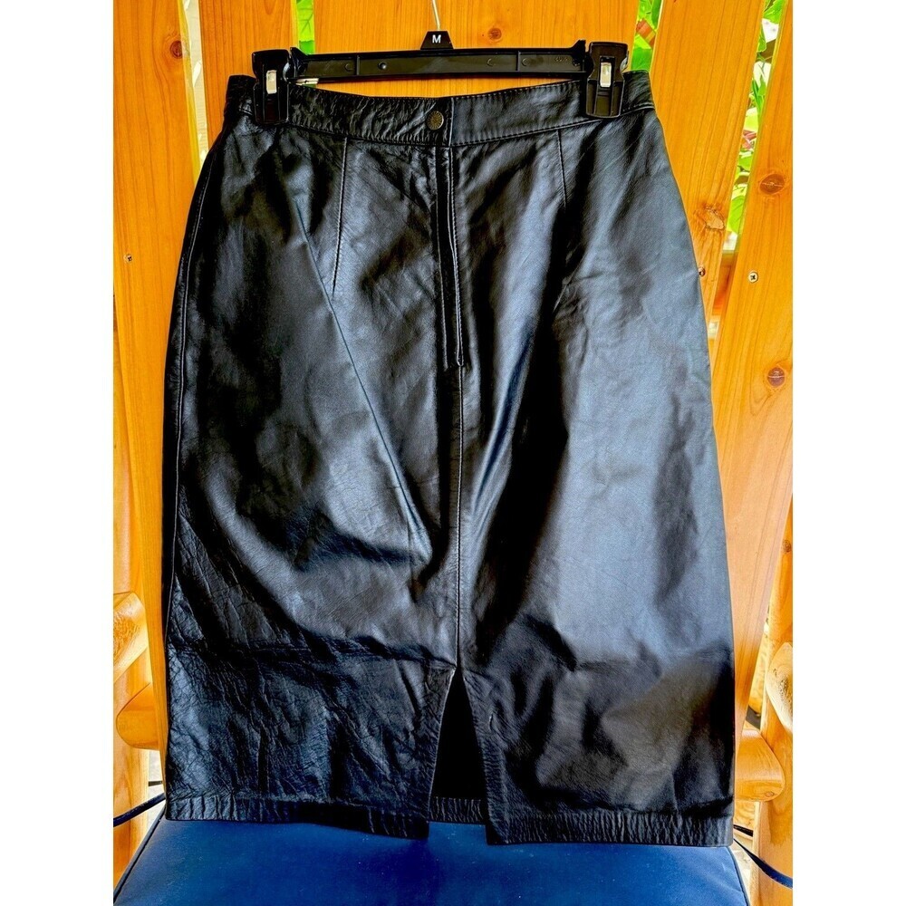 Winlit Women’s Vintage Black Genuine Leather Pencil Skirt Straight Size 9/10 - Picture 3 of 6